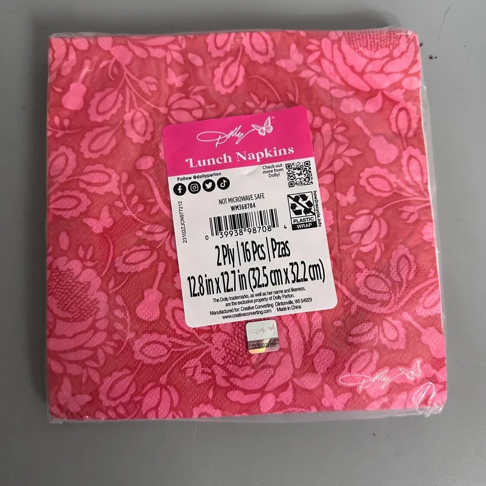 Dolly‎ Parton Pink Floral Lunch Napkins 16 Count 2 Ply Party Supplies WM368784